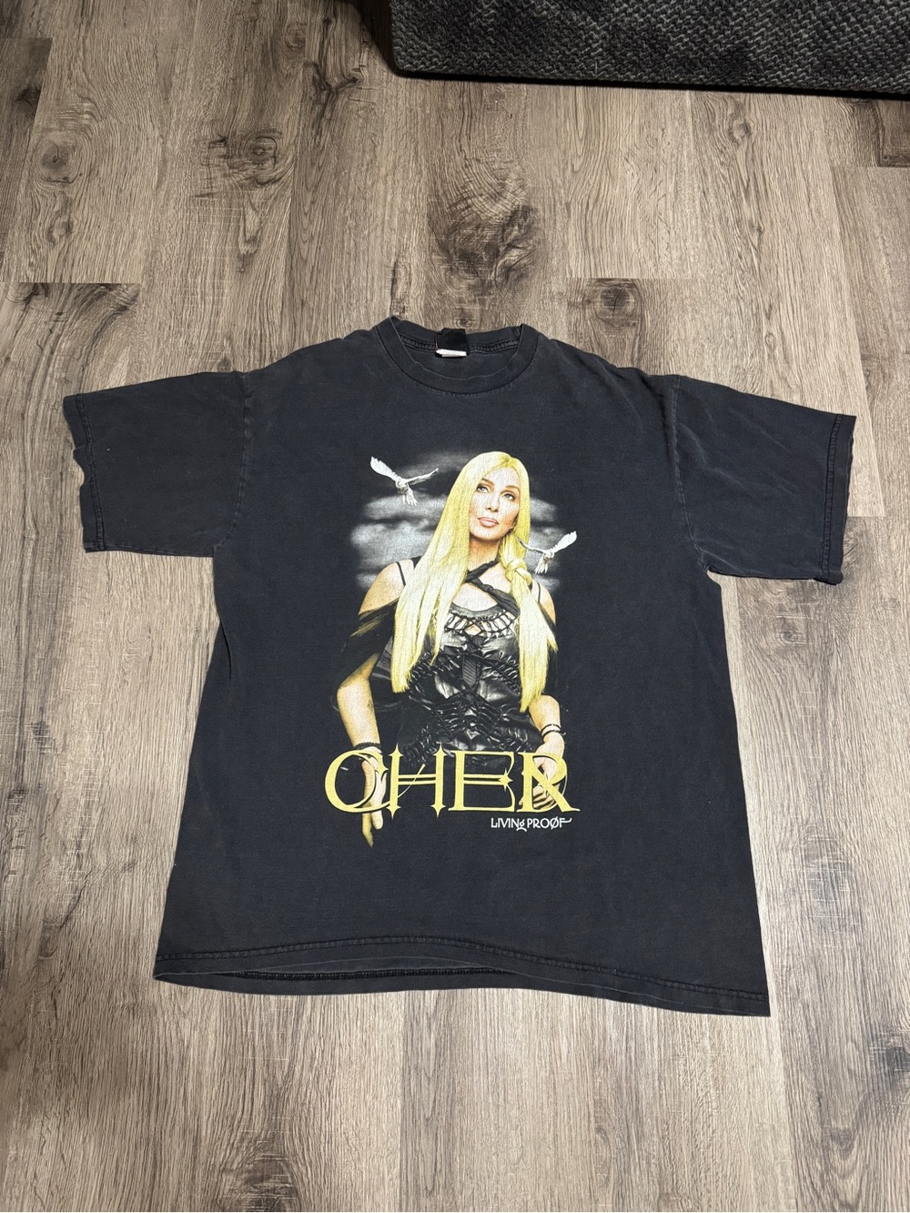 Cher 2002 vintage Graphic Band Tee in Black with Yellow Print